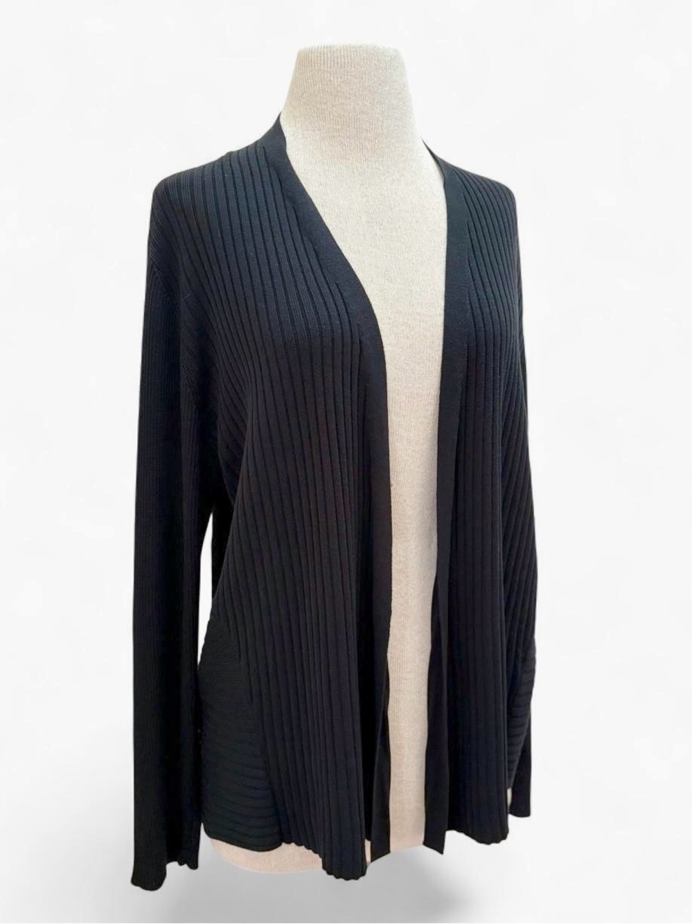 Eileen Fisher $298 Black Silk & Organic Cotton Rib Cardigan Size XL Minimalist